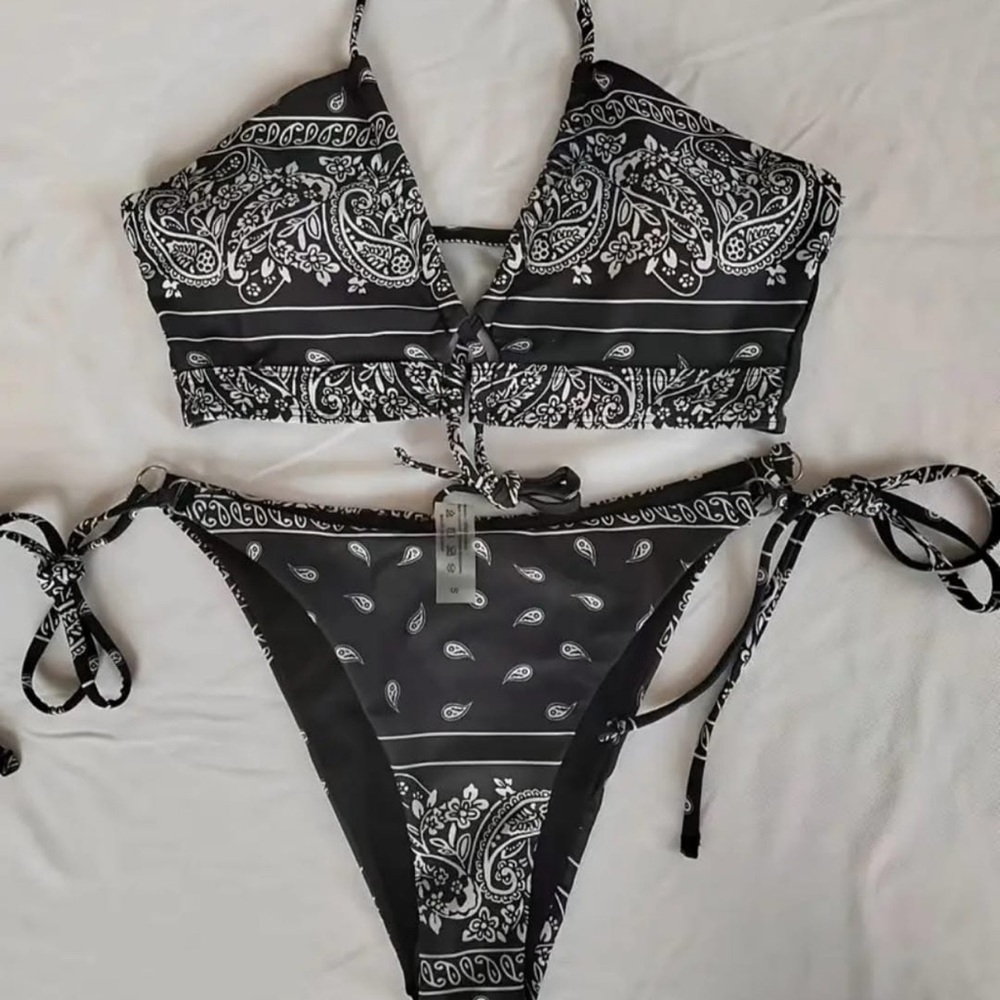 Black Paisley Bikini Set